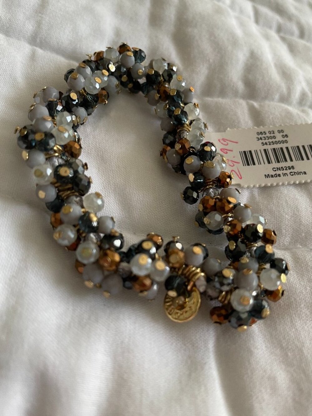 Talbots new with tags NWT black, silver, gold stretch bracelet